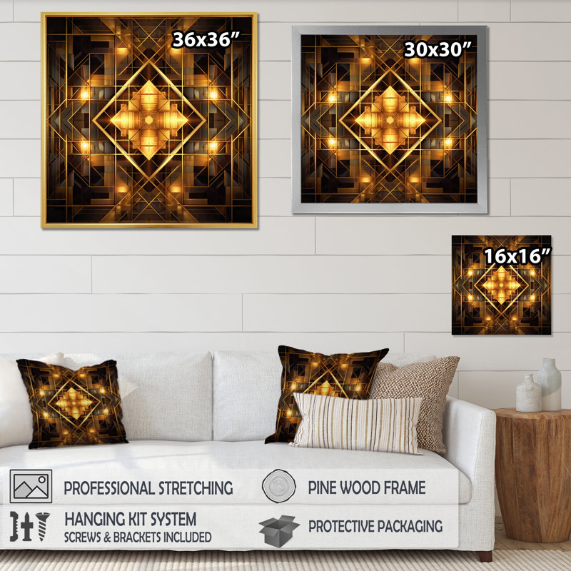 Or noir fractal Tide V - reproduction sur toile, Cadre doré à une seule photo, H 36 po x l 36 po x P 1,5 po