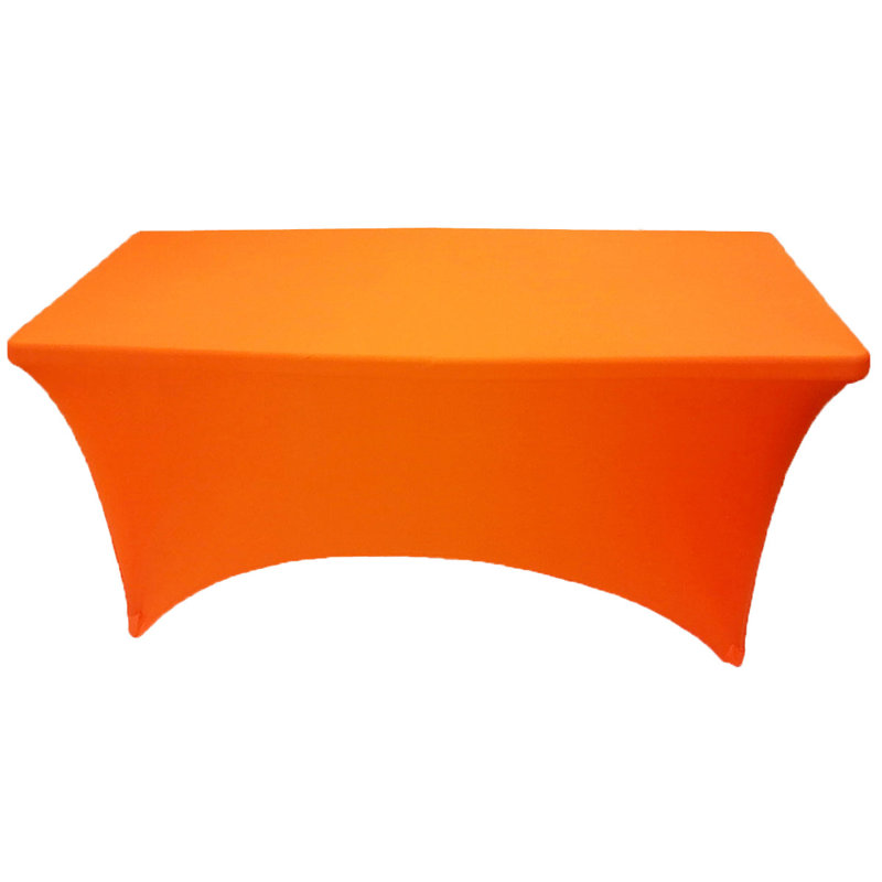 4Ft, 6Ft, 8Ft Spandex Tablecloth Fitted Stretch Rectangular Table Cover For Dining Wedding Party, Neon Orange, 96" x 30"