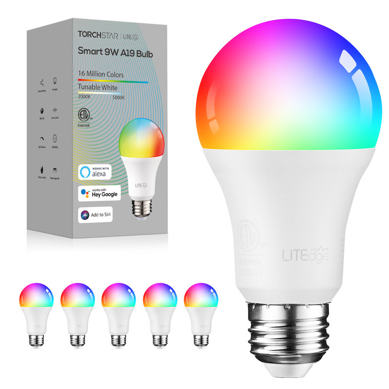 Ampoule intelligente DEL A19 à intensité variable de 60 W Eqv, A26 multicolore avec contrôle de l'application Alexa