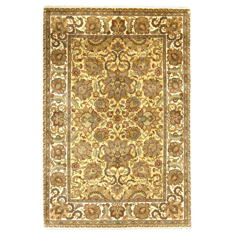 Tapis doré et ivoire de haute qualité noué à la main