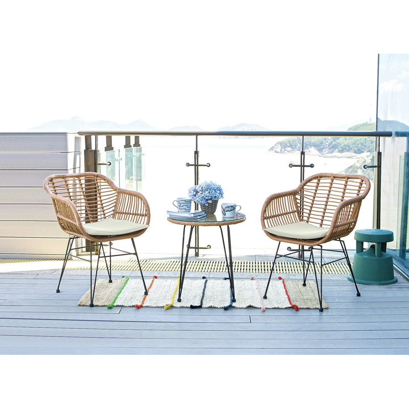 Ensemble de conversation pour terrasse en osier moderne pour 2 personnes avec coussins en polyester brun clair et crème Antibes