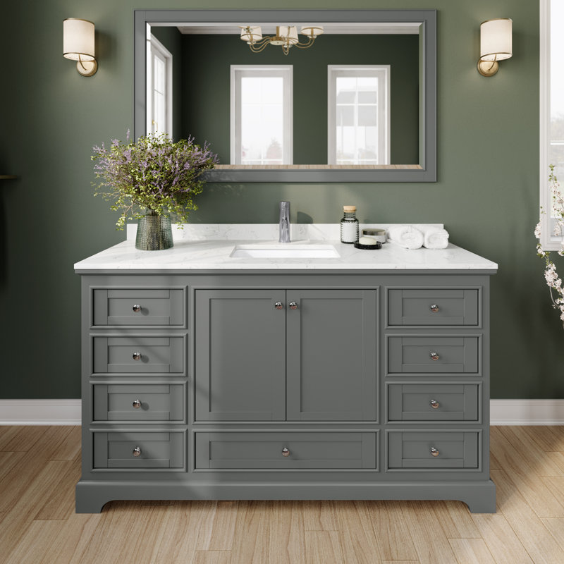 Ensemble de meuble-lavabo simple 60 "avec miroir Deborah, Gris foncé / chrome poli, Marbre de culture de Carrare