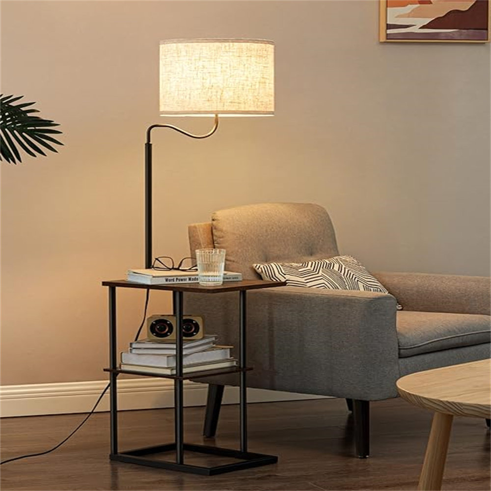 Ebern Designs Floor Lamp With Table, Bedside End Table With Lamp