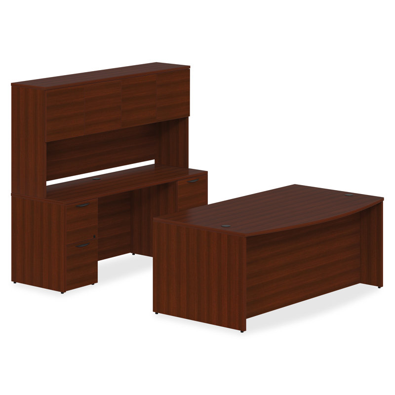 Mahogany Laminate Executive Desk with Filing Cabinets