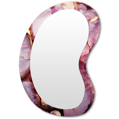 Pink Amethyst Geode Essence I - Stone Geode Irregular Shape Mirror, Pink Asymmetrical Unique Wall Mirror, Printed Metal Art