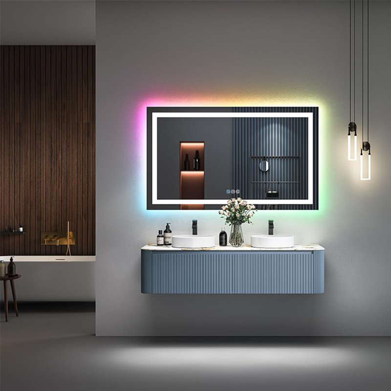  Wayfair Basics® UL Certified RGB Backlit & LED Frontlit Anti-Fog Tempered Glass Bathroom/Vanity Mirror, 60" x 36"