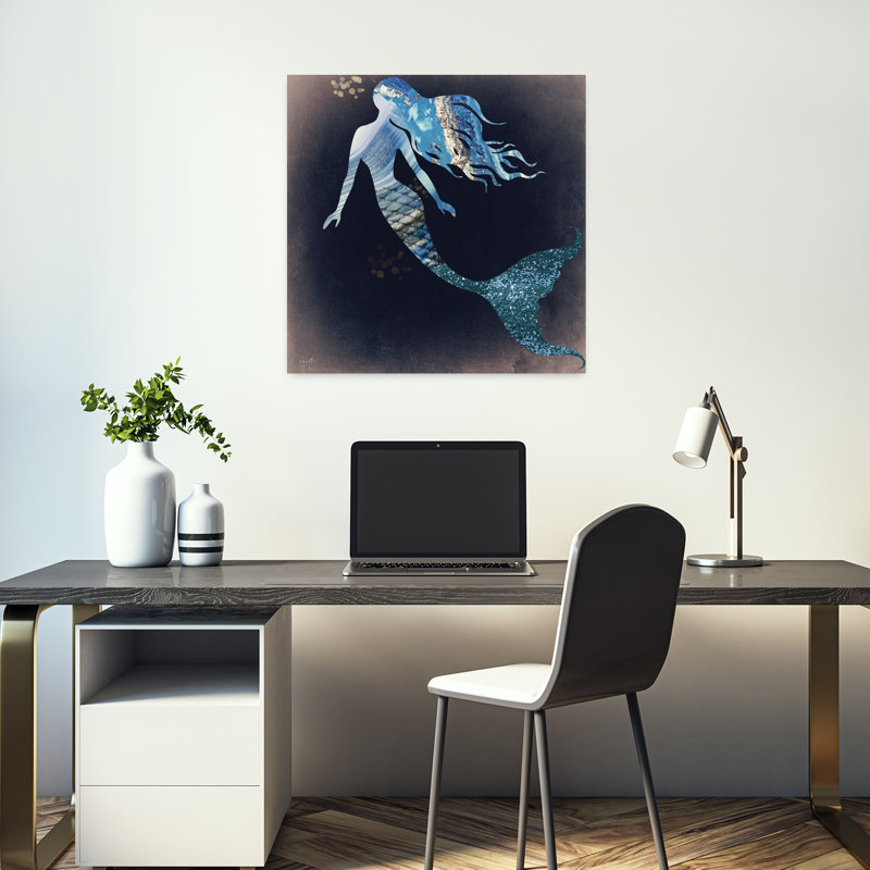Art côtier abstrait fantaisiste de sirène II, H 18 po x l 18 po