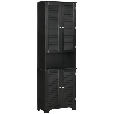 Grande armoire de rangement étroite pour salle de bain avec portes et tablettes réglables, armoire de salle de bain autoportante avec 2 armoires et comptoir, armoire de plancher pour salle de bain, noir