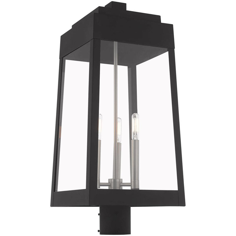 3-Light Post-Top Lantern Pendant with Seeded Glass Shade, Black Nickel, 24.75" H x 10.50" W x 10.50" D
