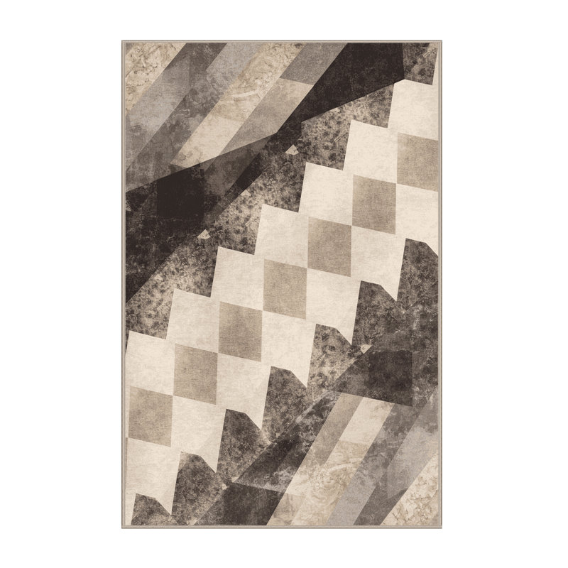 Soft Plush Rodolfo Louvre Glass Pyramid Classic Checkered Area Rug in Beige – Beige Binding, 2x3