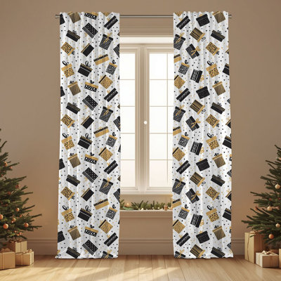Semi Sheer Chrismast Print Curtain Single Panel