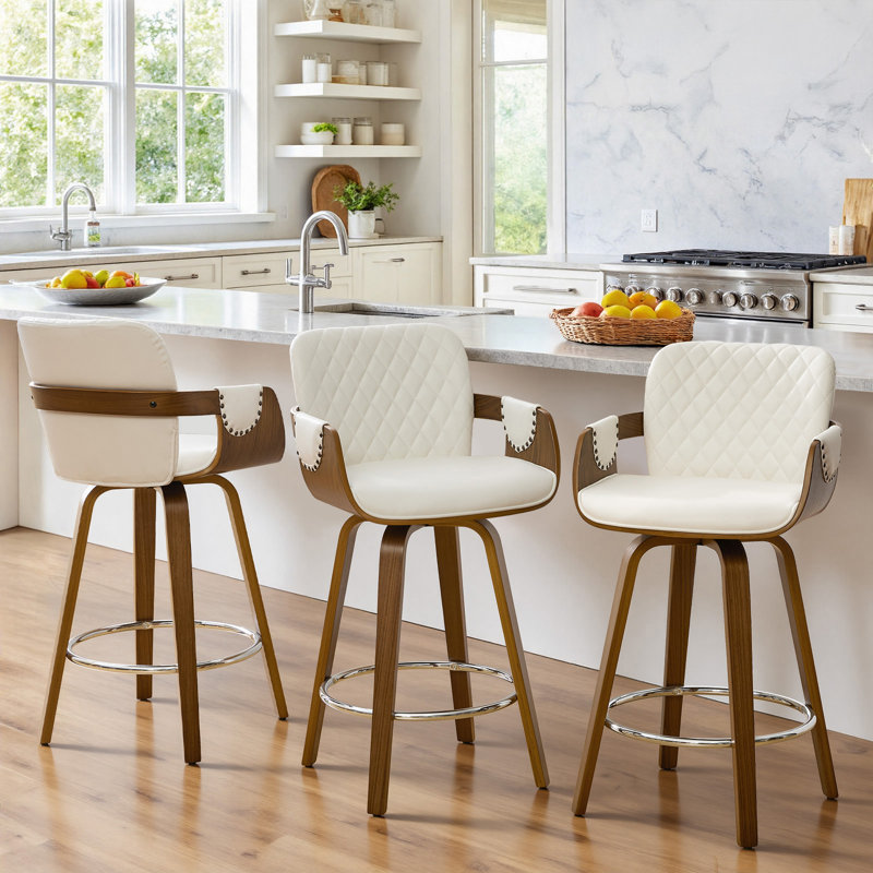 Tabouret de bar pivotant à hauteur de comptoir Modern, Crème