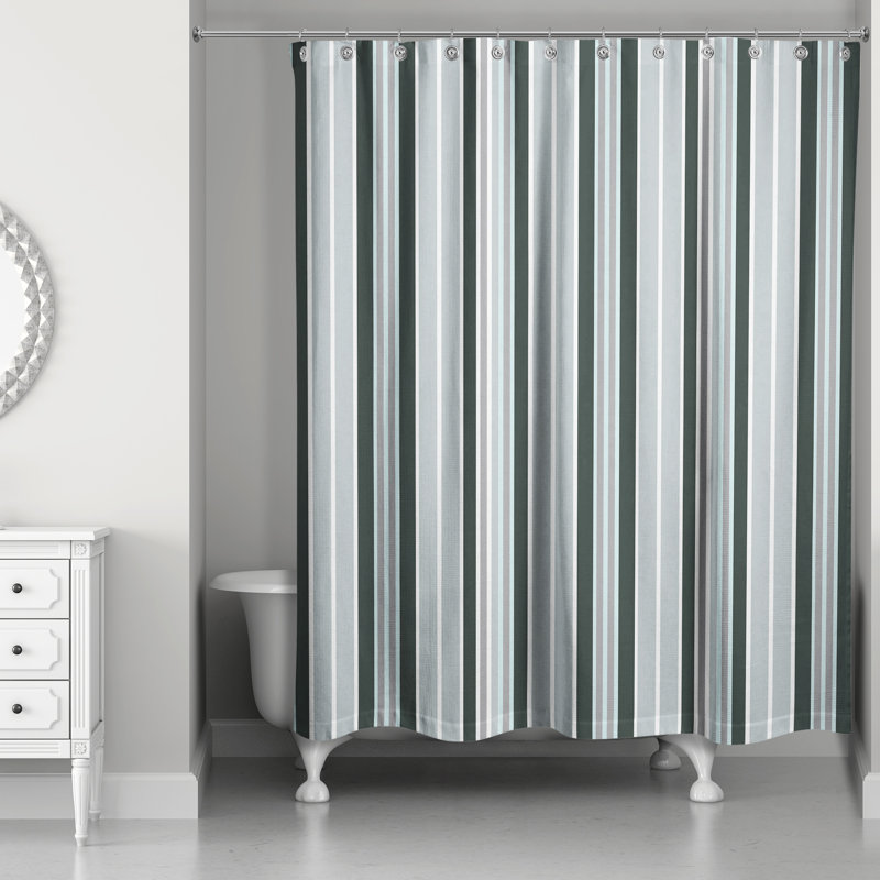 Rideau de douche simple à rayures Mathes, Bleu / Gris