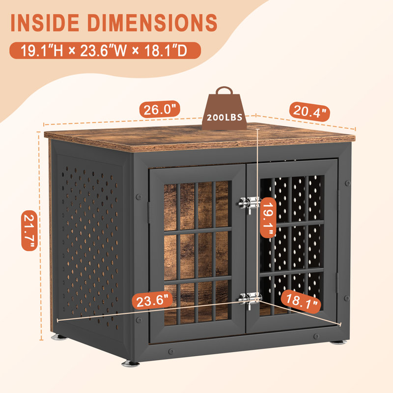 26 Inch Rustic Heavy Duty Dog Crate Furniture, Decorative Pet House End Table, Wooden Cage Kennel Furniture Indoor for Extra Large Dogs