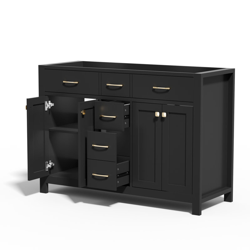 48" Double Bathroom Vanity Base Only, Sink not Inlcuded, Black