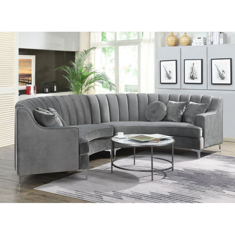 Mellon 140" Wide Velvet Symmetrical Modular Sectional, Gray