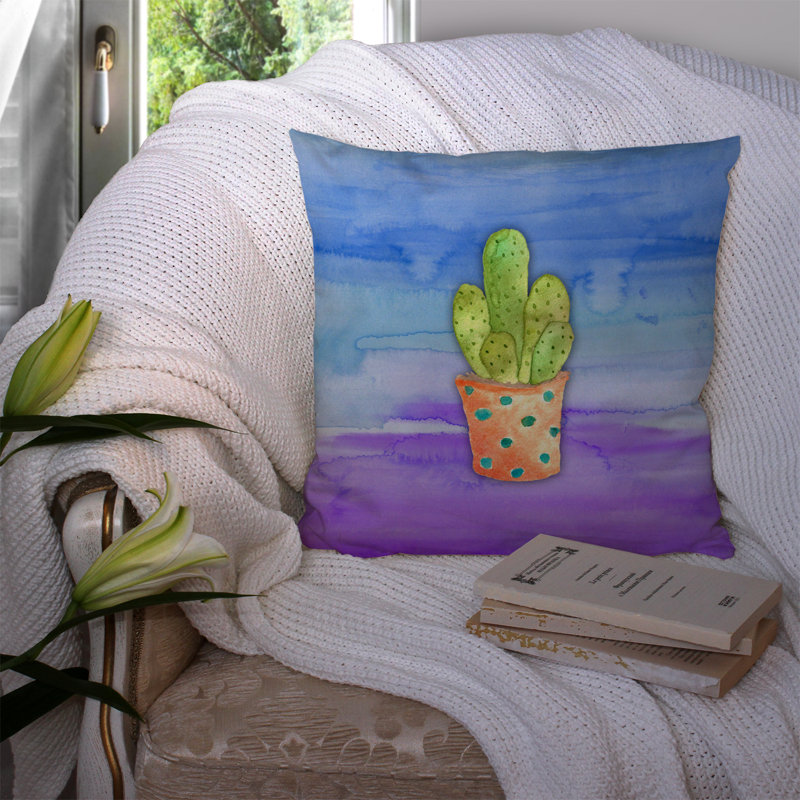 Coussin décoratif d’intérieur/d’extérieur en aquarelle cactus, 14 po x 14 po