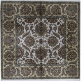 Hand-Knotted High-Quality Ivory and Gold Square Area Rug