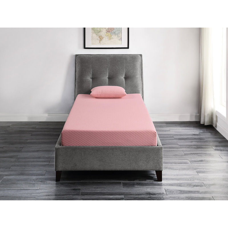Matelas double et coussin en mousse viscoélastique imprégnée de gel et gris anthracite, très respirant pour un sommeil paisible, oreiller de 7 po, tissu rose, sommeil relaxant gris anthracite