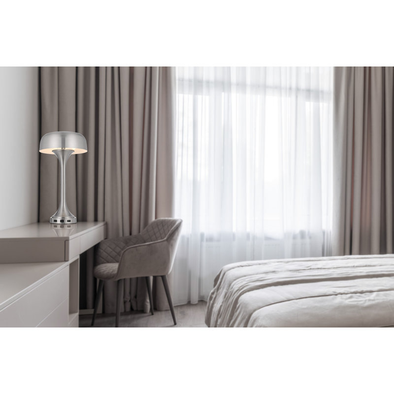 Lampe de table USB en métal 22 "avec abat-jour dôme 22", Nickel