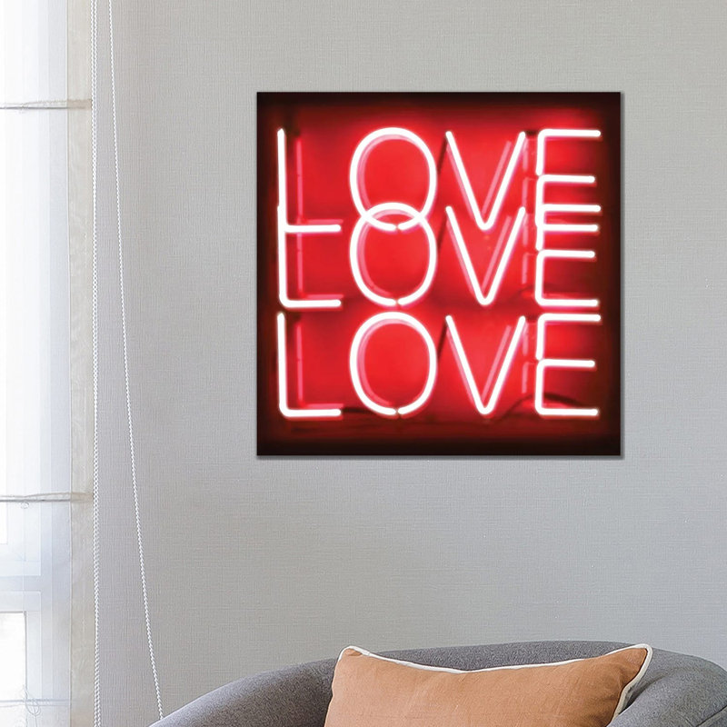 Neon Love Love Love Red On Black by Hailey Carr - Wrapped Canvas Print, 66.04 cm H x 66.04 cm W x 1.91 cm D