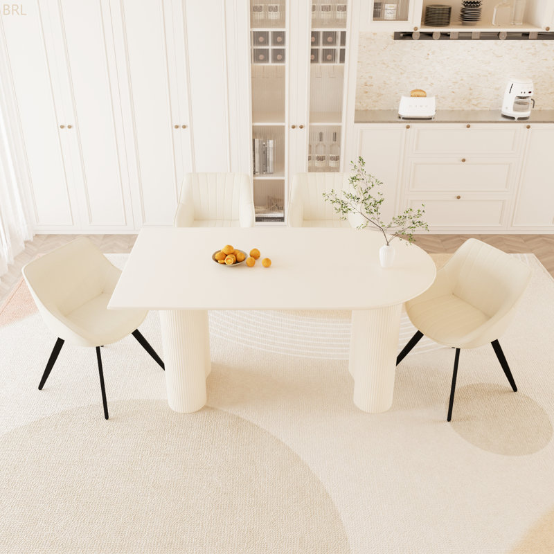 Ensemble de table de salle à manger en bois de polyuréthane de 63 po de style crème médiévale et de chaise en polyuréthane vert 63 po, pieds en métal noir, convient à la cuisine et à la maison