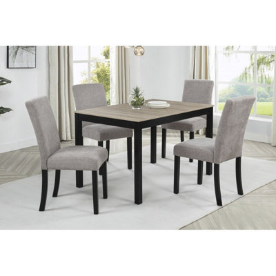 Ensemble de salle à manger noir / naturel en bois 5 pièces, table de salle à manger 48 pouces avec chaises d'appoint rembourrées en tissu gris 4 pièces, ensemble de salle à manger moderne