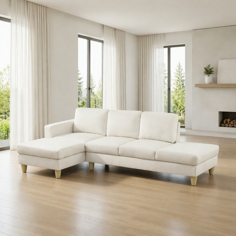 Canapé modulaire en L 101,5 po en lin avec méridienne gauche et repose-pieds 101,5 po, Left