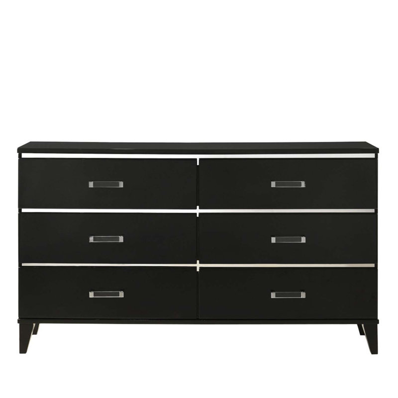 Commode 6 tiroirs Chelsie, finition noire