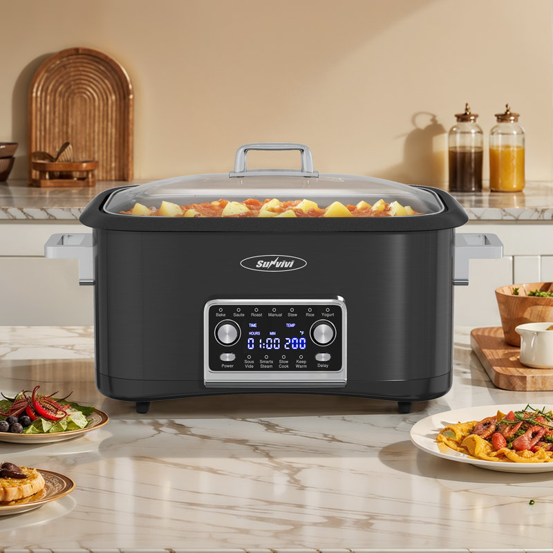12-In-1 Digital Programmable Slow Cooker, 8 Quart Multi-Cooker, Black