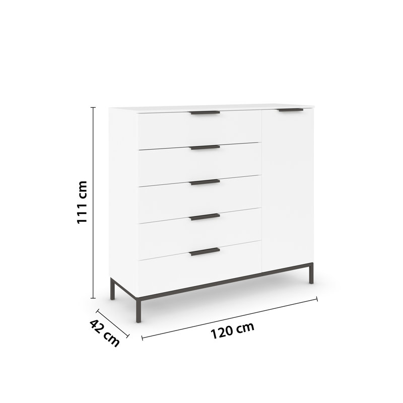 Flipp 5 - Drawer Chest of Drawers, Alpine White/Chrome
