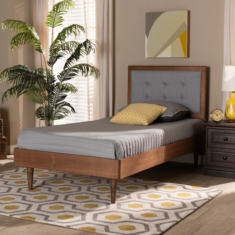 Lit plateforme simple Cleverge Mid-Century, Brun / Gris clair