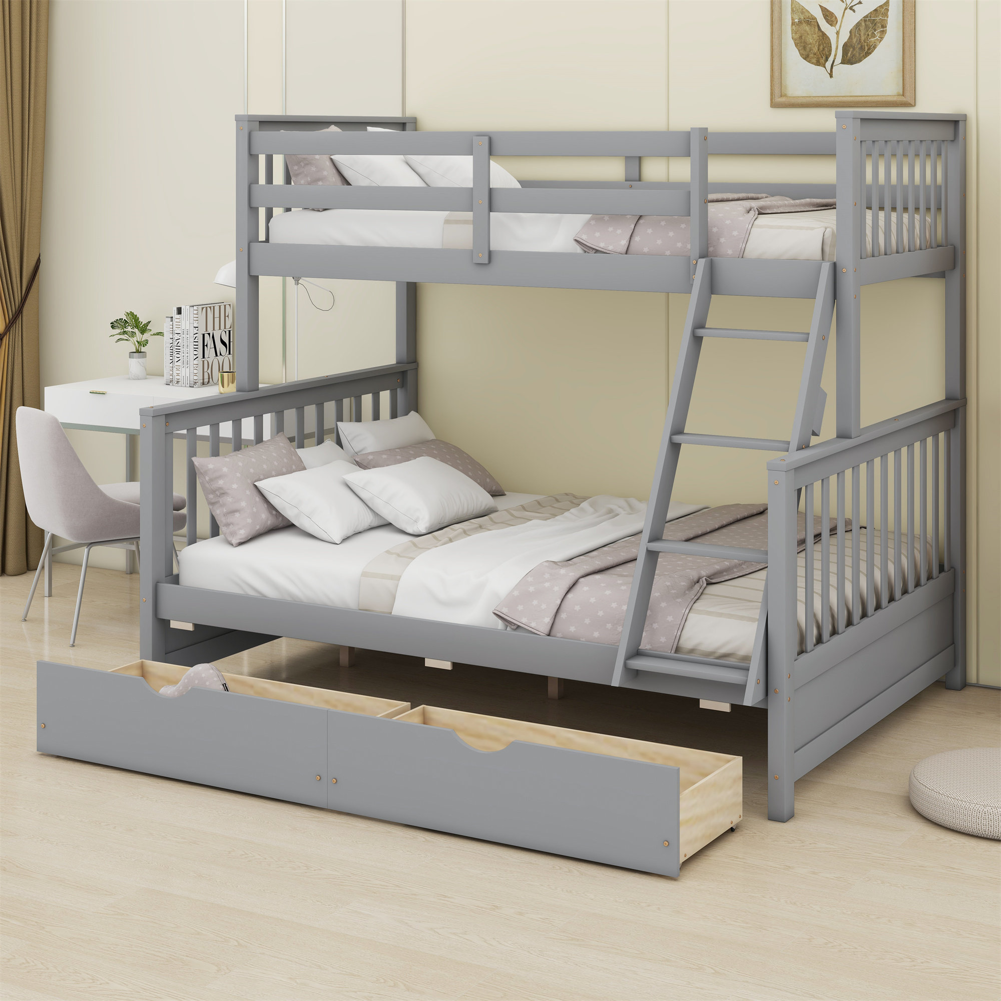 Harriet Bee Bunk Bed With Ladder And Two Storage Drawers - Wayfair Canada