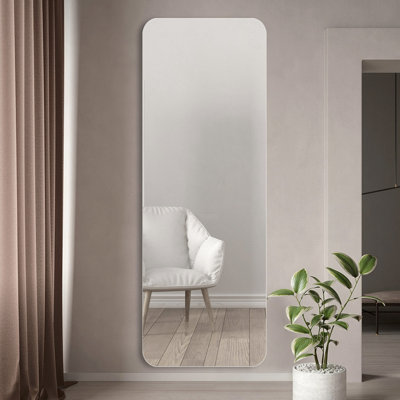 Miroir pleine grandeur pour le salon, la chambre, le vestiaire, le miroir d'angle rond et mural en aluminium de qualité aéronautique