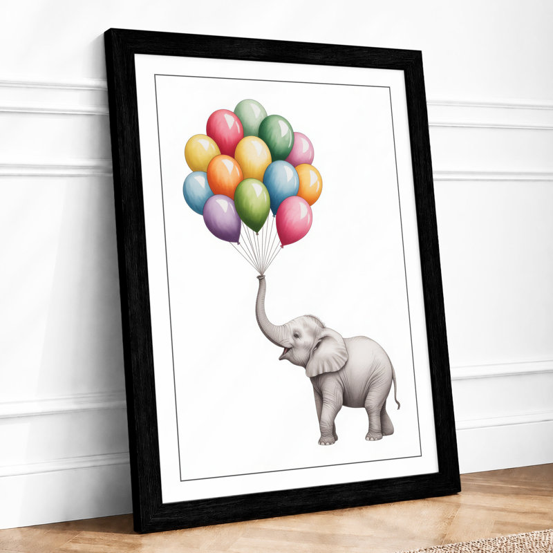 Elephant Holds Dreams Illustrative - Framed Print, Black, A4 - 29.7 x 21.0 cm