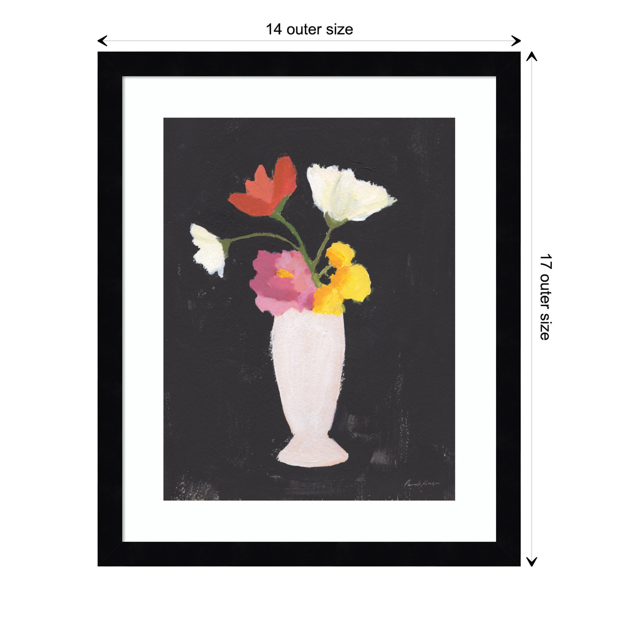 Floral On Black I Framed On Paper by Archbell Print, Black, 17" H x 14" W x 1" D