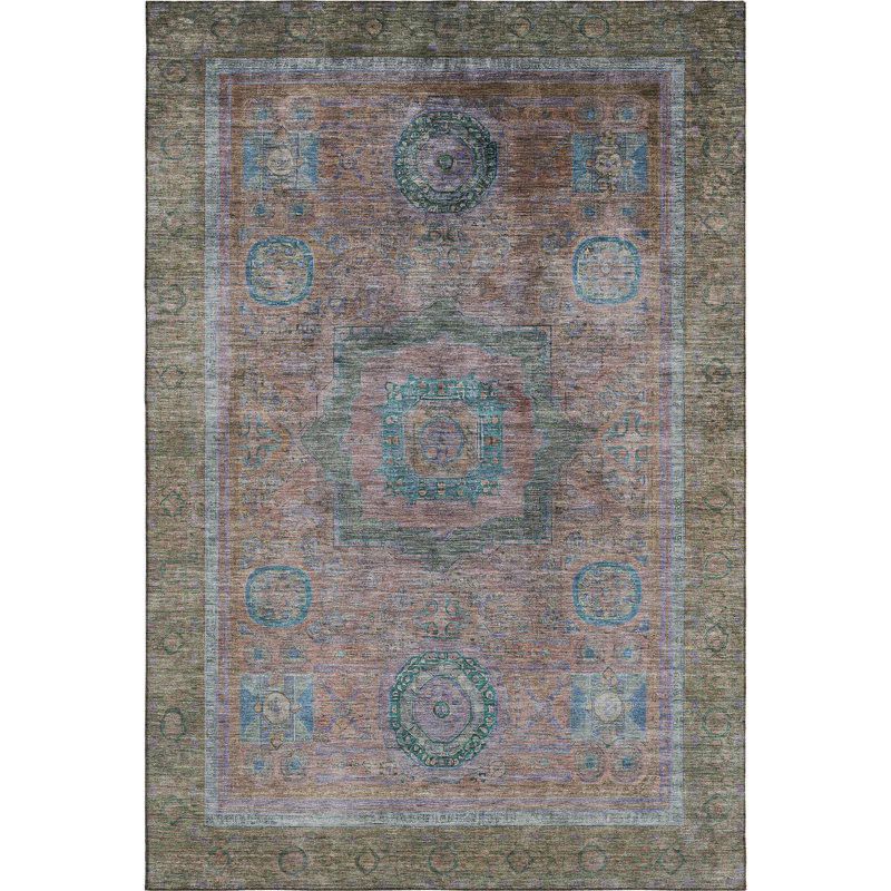 Premium Machine Washable Mayfield AMF2159 global Rug, Rectangle 5' x 7'6", Copper