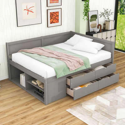 Wood Daybed with Pull-Out Drawers and Shelves