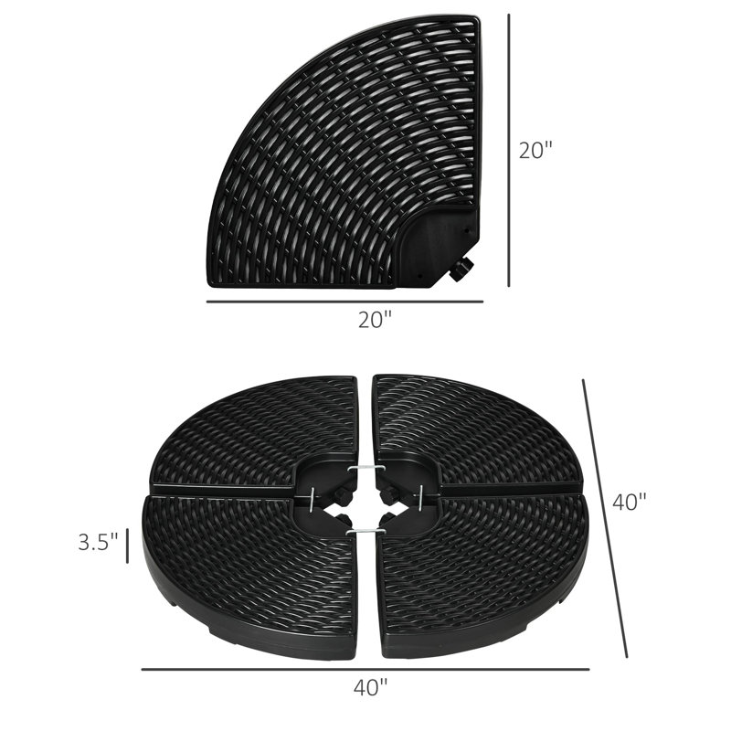 4 poids de base de parasol - 150 lb Capacité, noir, remplissage eau / sable, caractéristique similaire, extérieur toutes saisons, 4, apparence, prêt