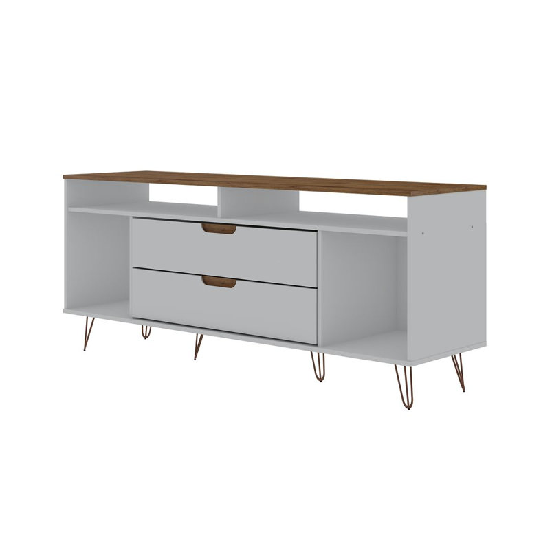 Meuble télé Mid-Century de 63 po avec 4 tablettes et 2 tiroirs pour téléviseur de 60 po ou moins Rockefeller