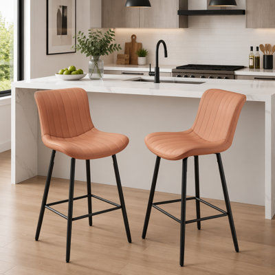 Ensemble de 2 tabourets de comptoir, chaises de salle à manger en similicuir avec pieds en métal pour intérieurs modernes et industriels, brun
