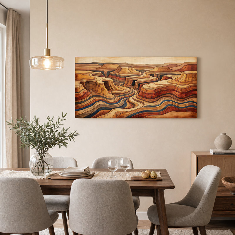 Tableau sur toile représentant un paysage de canyon stratifié aux tons terreux, L 46 po x H 24 po