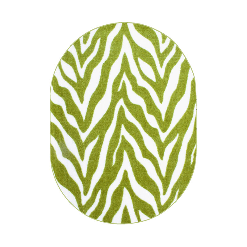 Tapis vert / beige à imprimé animal, Ovale 6 pi x 8 pi