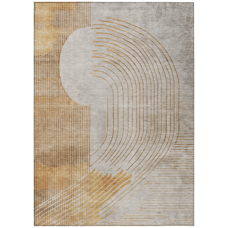 Machine Washable Indoor/Outdoor Xhevrie Gold Rug