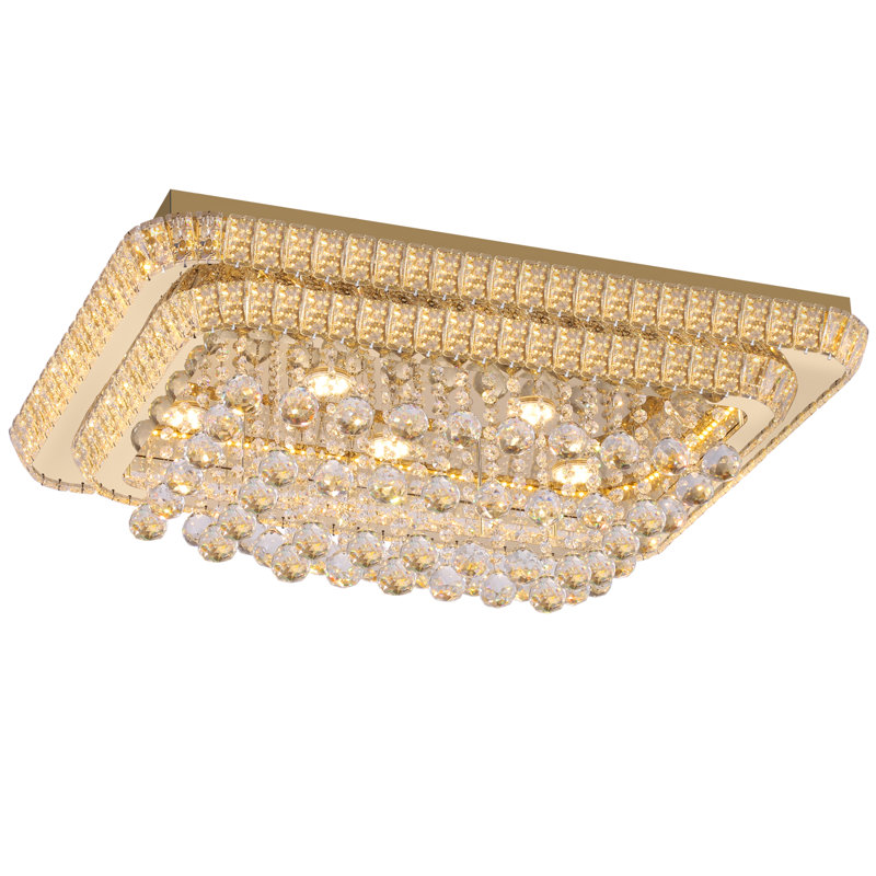 Plafonnier encastré moderne en cristal 32IN, 30"⌀, Doré