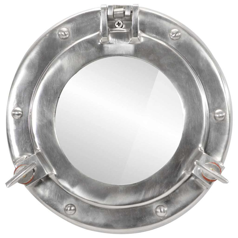 Porthole Mirror Wall Hanging Aluminium And Glass, 23 cm H x 23 cm W, SIlver