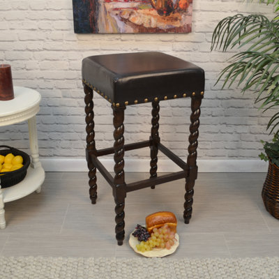 Elegant Black 30 Inch Barstool with Barley Twist Legs and Linen Upholstery