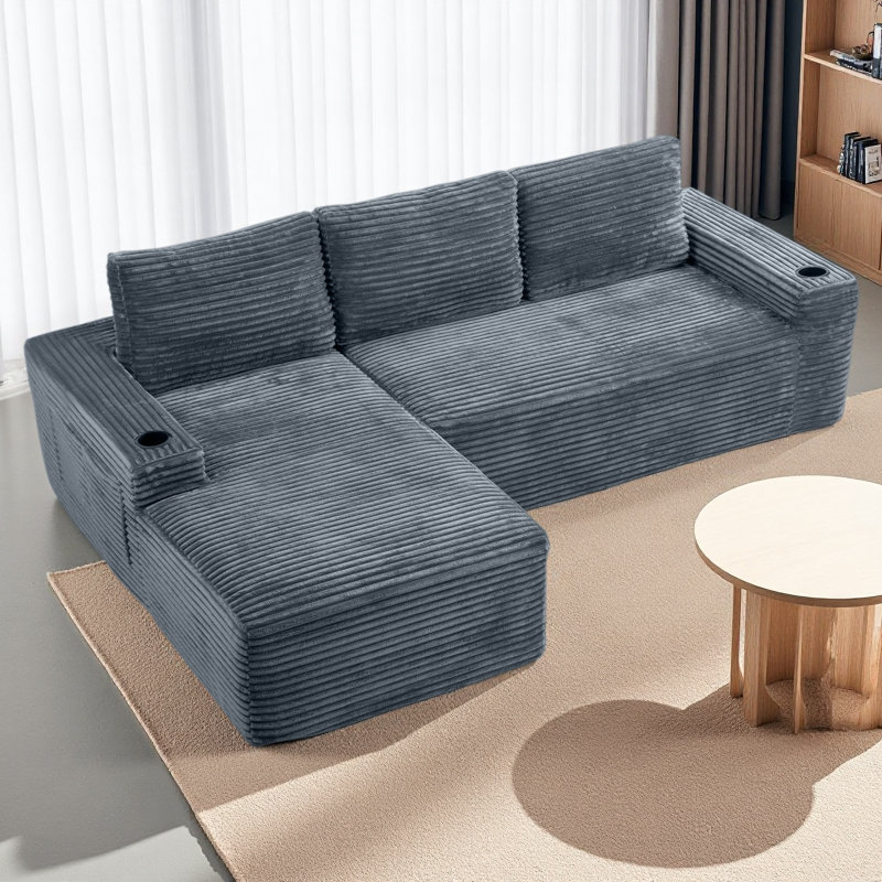 104 Inch Cloud Sectional Couch,Modern Modular Sectional Sofa With Deep Seat,Corduroy Boneless Couches With L-Shape Chaise For Living Room Bedroom