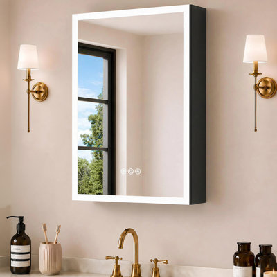 20'' W x 28'' H LED Lighted Aluminum Medicine Cabinet with Mirror, Anti-Fog, Dimmable 3-Color Lighting, Large Storage Space, Adjustable Glass Shelves, USB & UL-Listed Outlet, Recessed or Surface Mount