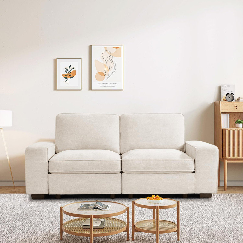 Rizal Modular Sectional Sofa Modern Chenille Couch with  Storage Space USB Charge Port and Removable Cover, Beige, 3